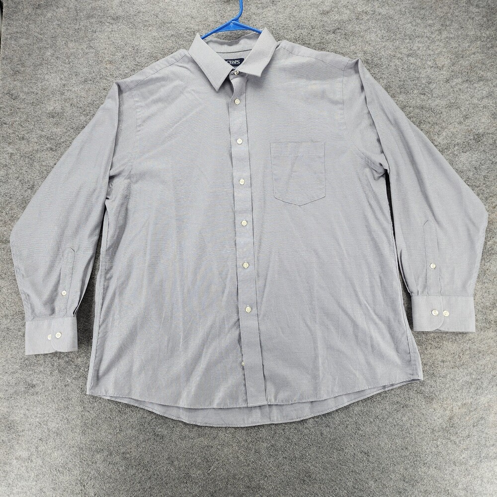 Chaps Shirt Mens 17.5 34/35 Button Up Gray Long Sleeve Regular Fit